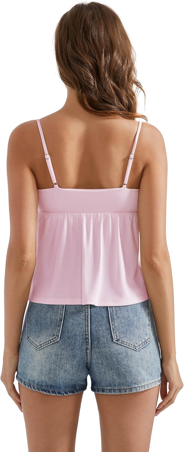 OMKAGI Cute Peplum Camisole Tops for Women Built in Bra Sleeveless Going Out Tank Top - Image 2