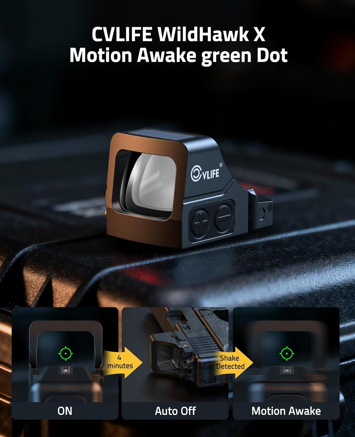 CVLIFE WildHawk X Z04 Solar Green Dot for RMSC, Multi-Reticle 2MOA & 40MOA Circle Pistol Sight, 3500G Shockproof Motion Awake Handgun Green Dot, Multi-Coating lens, with Adapter for RMR/MOS/Picatinny.