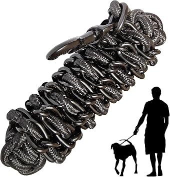 Dog Leash Leads Chain Rope Metal with Pet Collar Training Walking Heavy Duty Anti Bite 360 Hook for Medium and Large Dogs Black X-Large