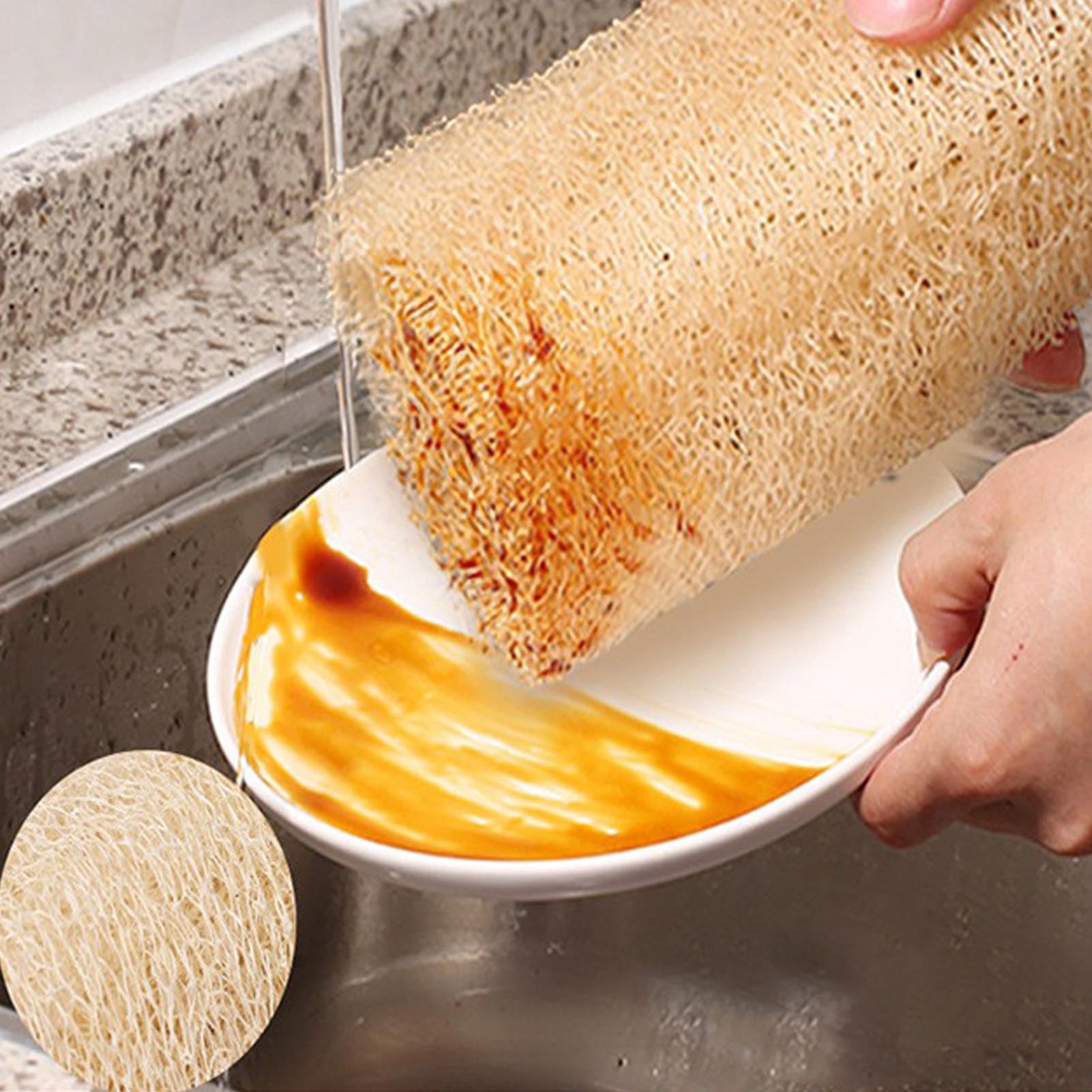 Gąbka Loofah, porowata struktura włókien Skutecznie pochłania tłuszcz Wysoka absorpcja wody Gąbka do naczyń Loofah Miękka, elastyczna szorowarka roślinna do czyszczenia kuchni