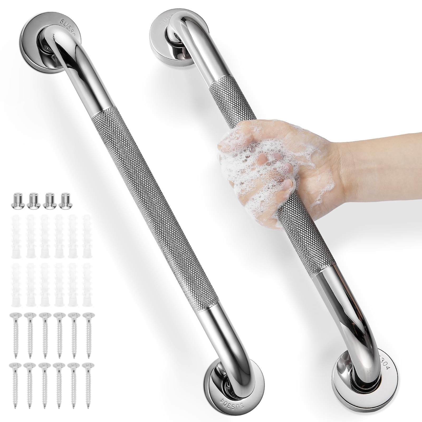 Grab Bars for Shower, Zynuhmo 2 Pack 16 Inch SUS304 Stainless Steel Shower Handles Bathroom Safety Shower Grab Bar Handrails for Handicap Injury
