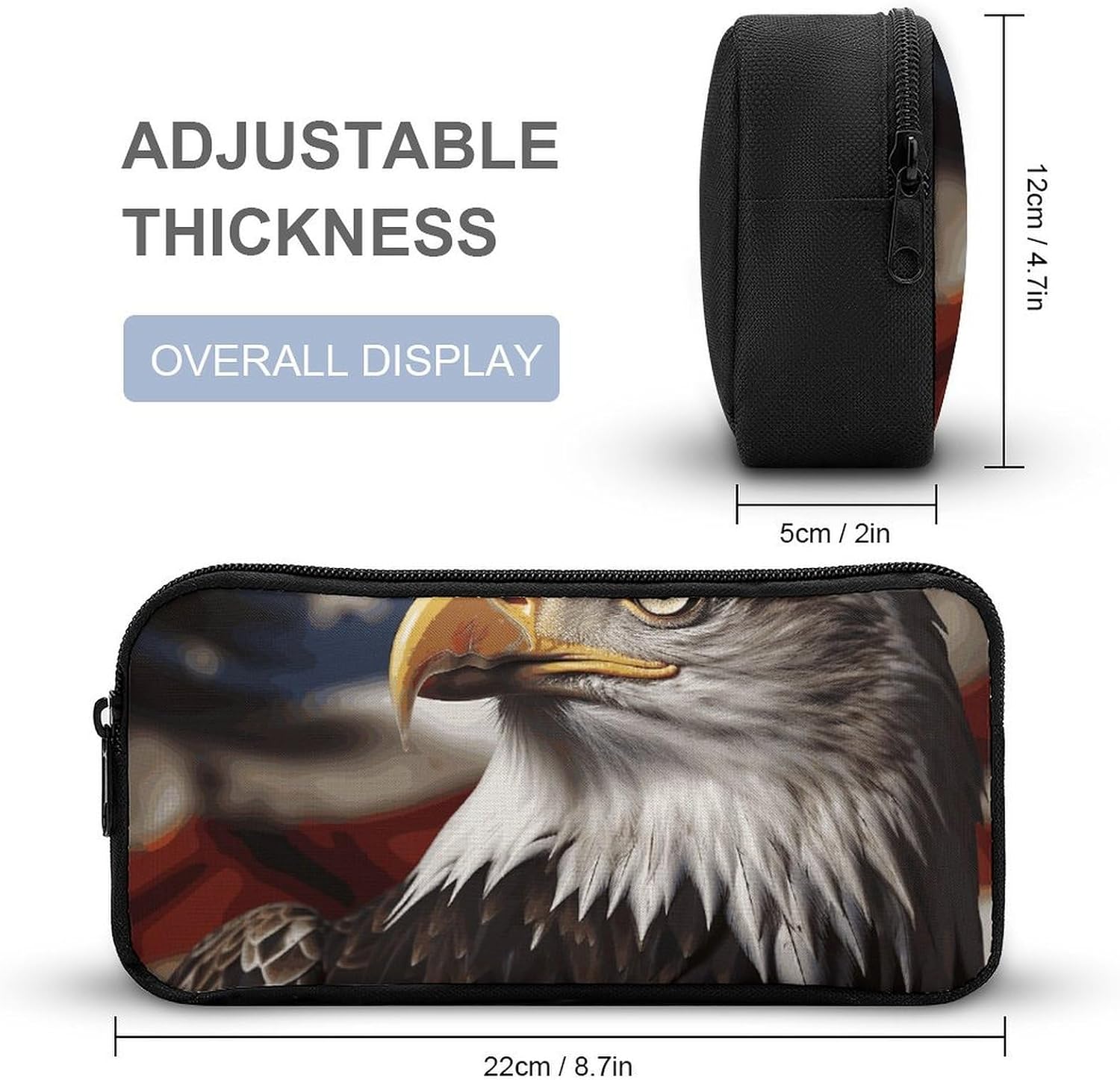 Lightweight Bald Eagle Pen Pouch with Metal Zipper image 2