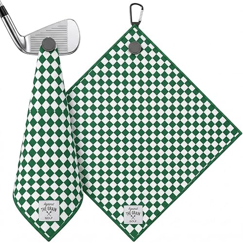 Magnetic Golf Towel for Golf Bags – Green & White Checkered Microfiber Golf Towe