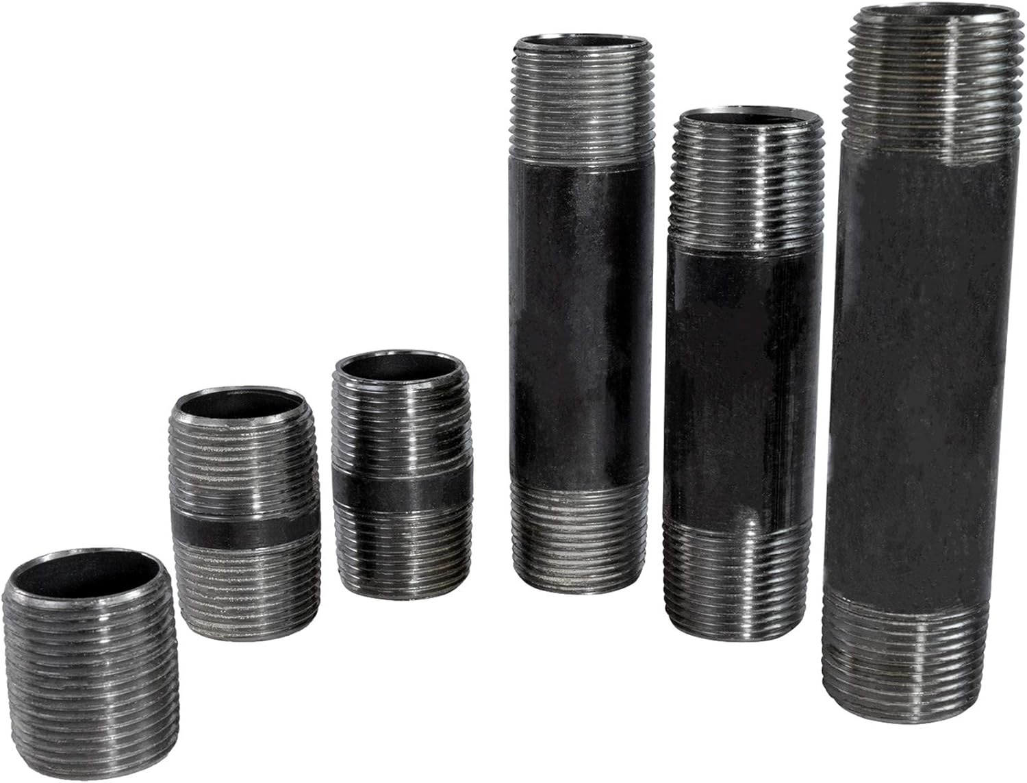 Supply Giant 1200NPBA Malleable Black Pipe Assortment Kit, 60 Pipes Fittings For All Your DIY Projects, Threaded Steel Pipe Nipples 1/2 Inch(Pack Of 60)