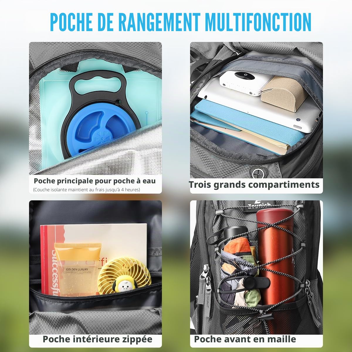 Zounich Sac à Dos d'hydratation avec Compartiment Thermique, Sac à Dos de Course avec Poche d'hydratation de 3 l, Sac à Dos de vélo, Sac à Dos d'eau pour la randonnée, pour la Course, Le Cyclisme