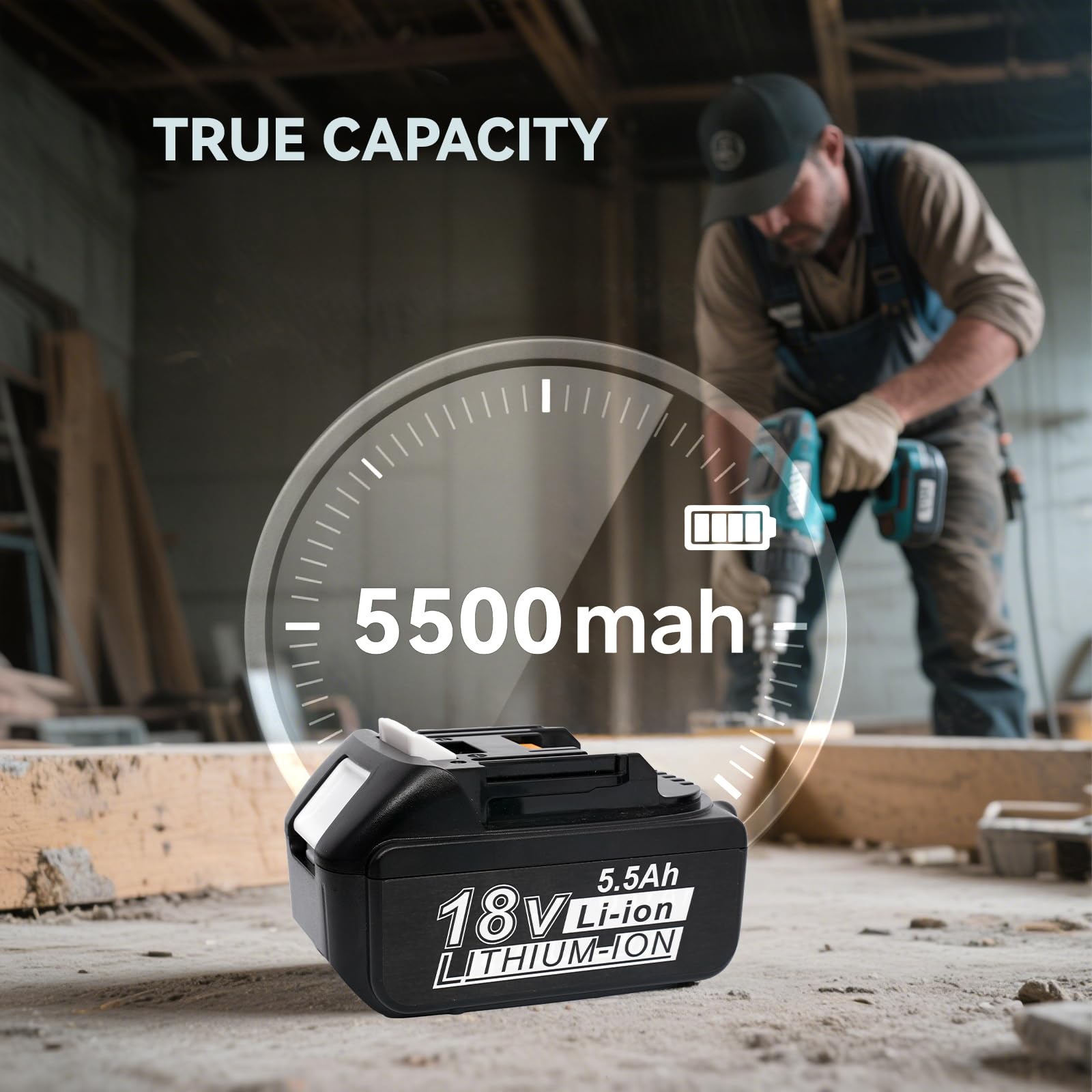 5.5Ah 18V Akku für Makita Werkzeuge Kompatibel mit BL1860 BL1850 BL1840 BL1830 BL1820 LXT400 Hochleistungs Ersatzakku mit Überladeschutz & LED (2er-Packung)