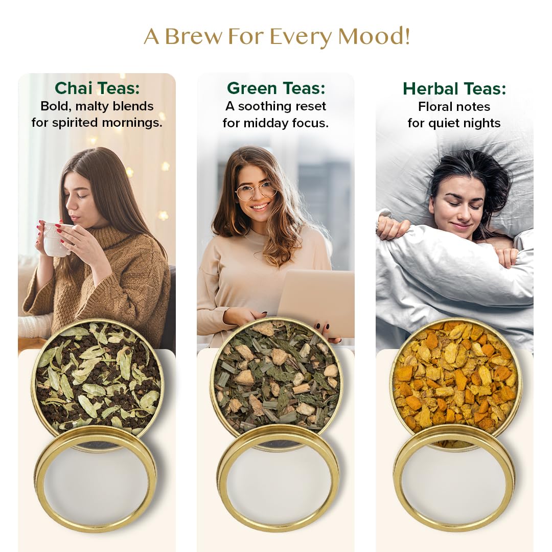 VAHDAM Bloom Luxury Tea Gift Set | 12 Premium Loose Leaf Teas in Gold Tin Caddies | Black, Green, Chai & Herbal | Corporate Gifting, Birthday & Diwali Gift | Gift for Women & Men 1