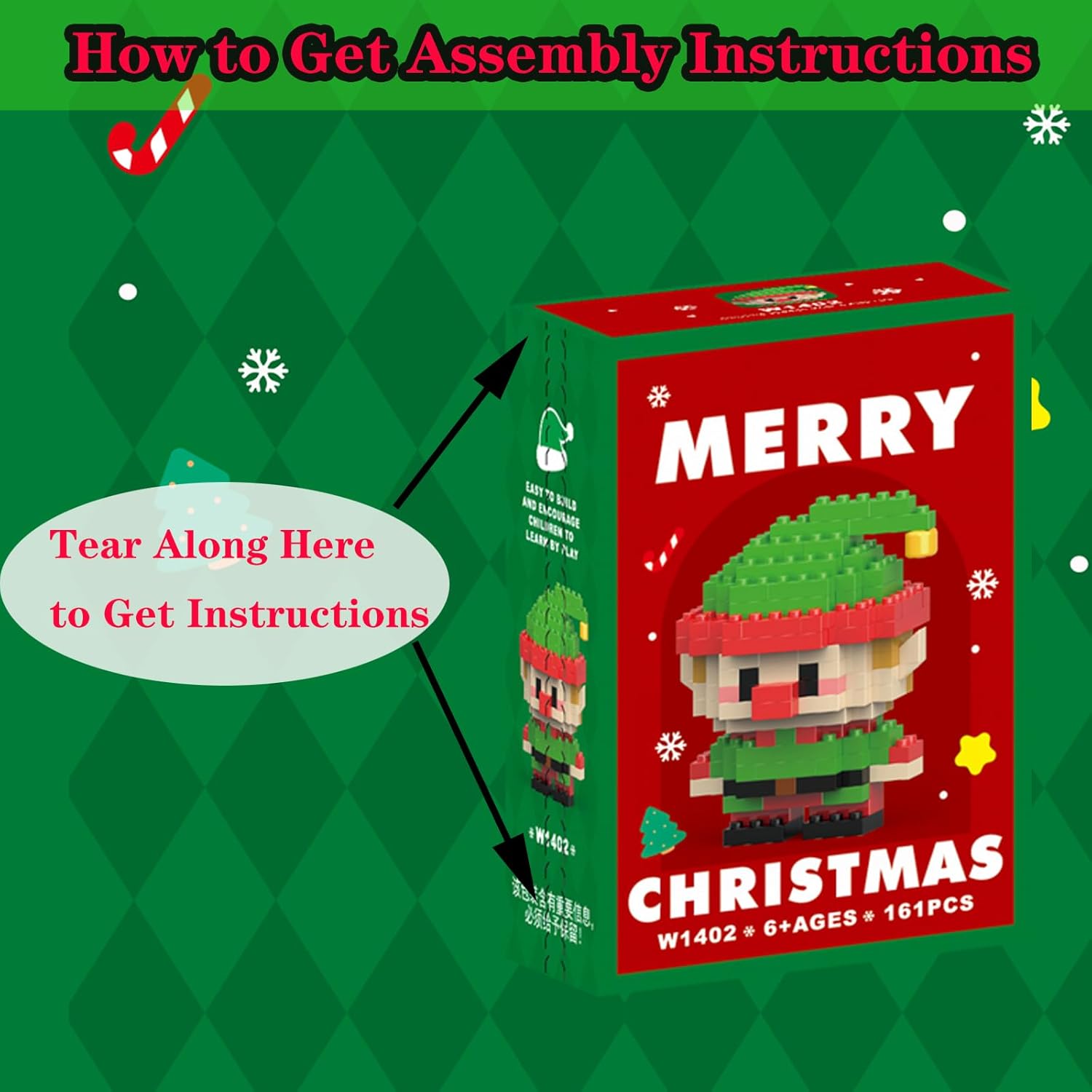 Christmas Building Blocks Compatible for Lego Christmas Elf Micro Blocks Stacking New Toys Holiday Present Box New Year Gifts for Kids Ages 6+ Boys and Girls(Elf)