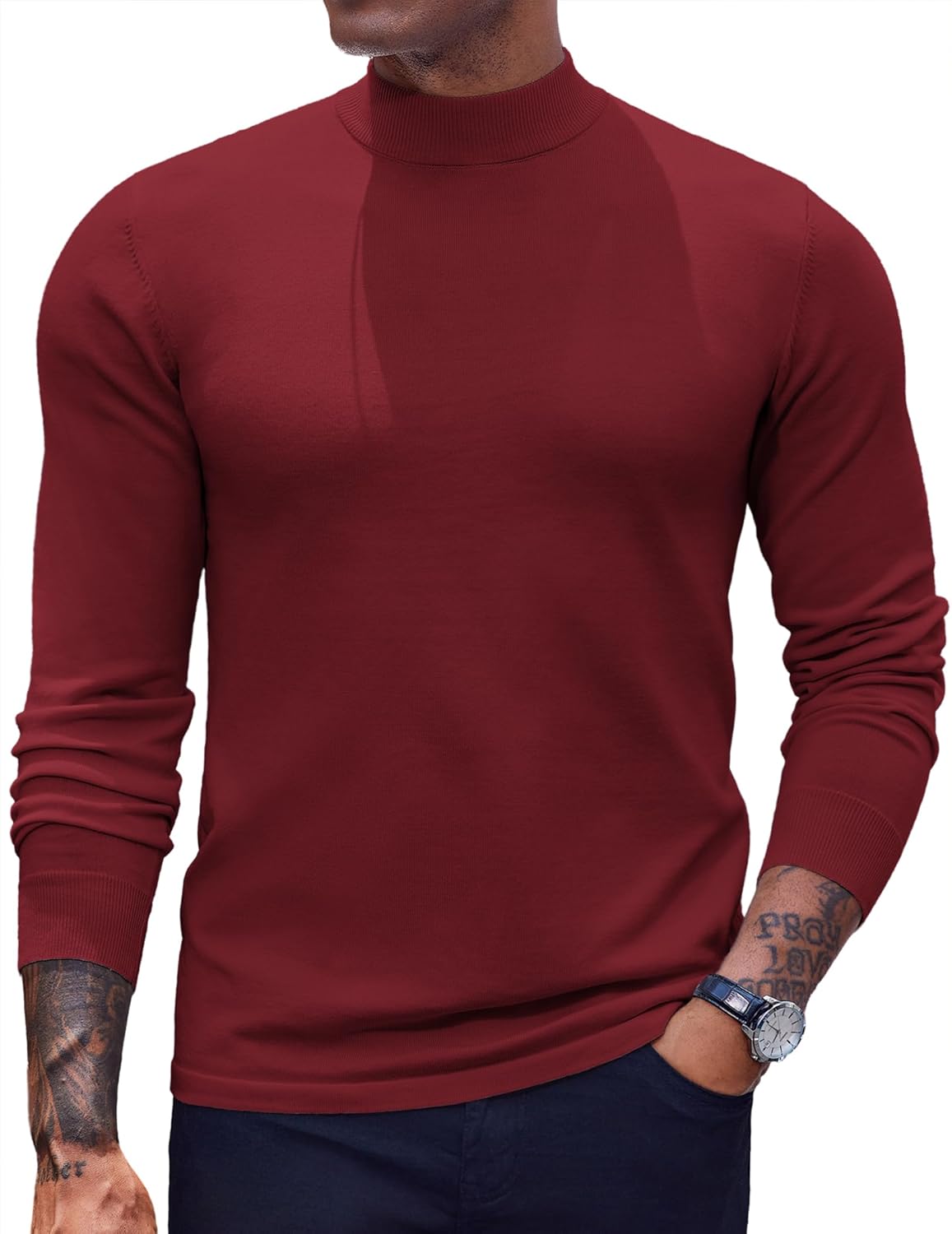 COOFANDY Men's Mock Turtleneck Sweaters Long Sleeve Casual Knit Shirts Half Neck Thermal Lightweight Pullover Sweater
