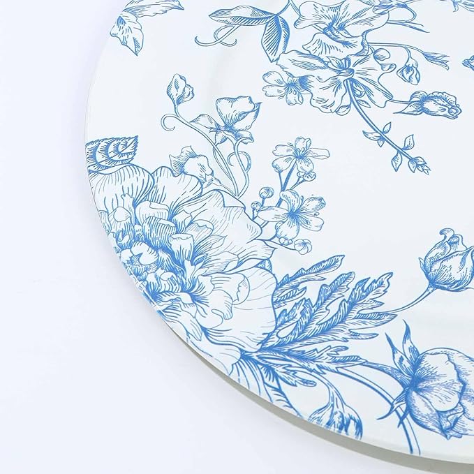 Set de 12 Platos Cargadores French Toile, 33 cm Azul Floral Acrílico Redondos para Boda Cena Fiesta miniatura 9