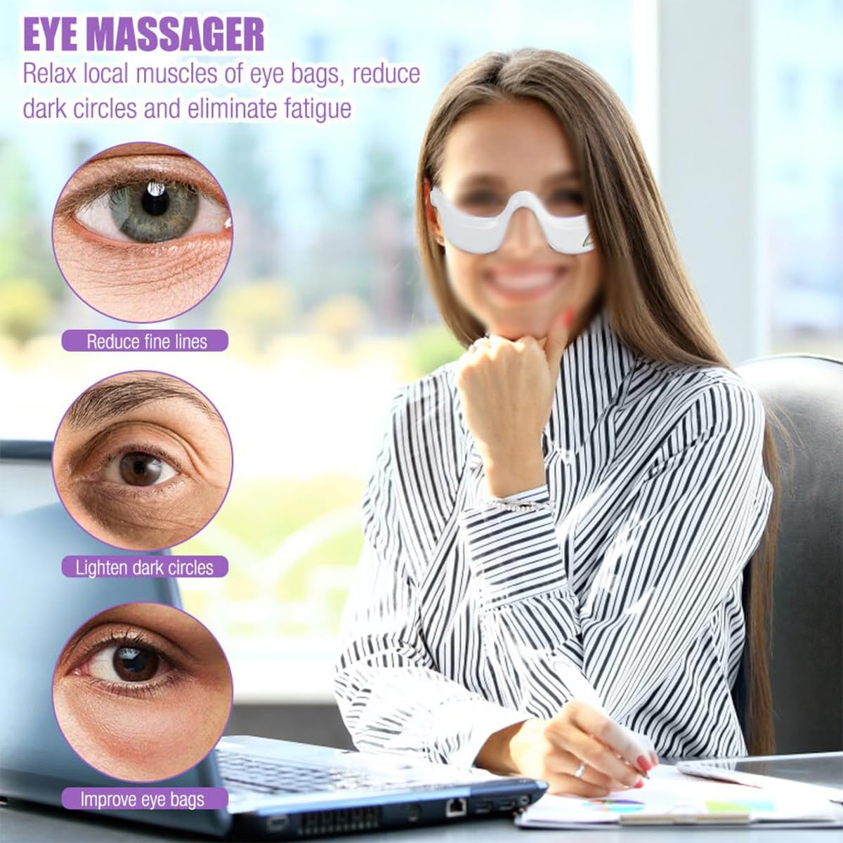 Massaggiatore per Occhi con Calore per occhiaie e Sollievo dal gonfiore 6 modalità di Massaggio con 3 Livelli di intensità Maschera per Occhi riscaldata Portatile per Il Relax