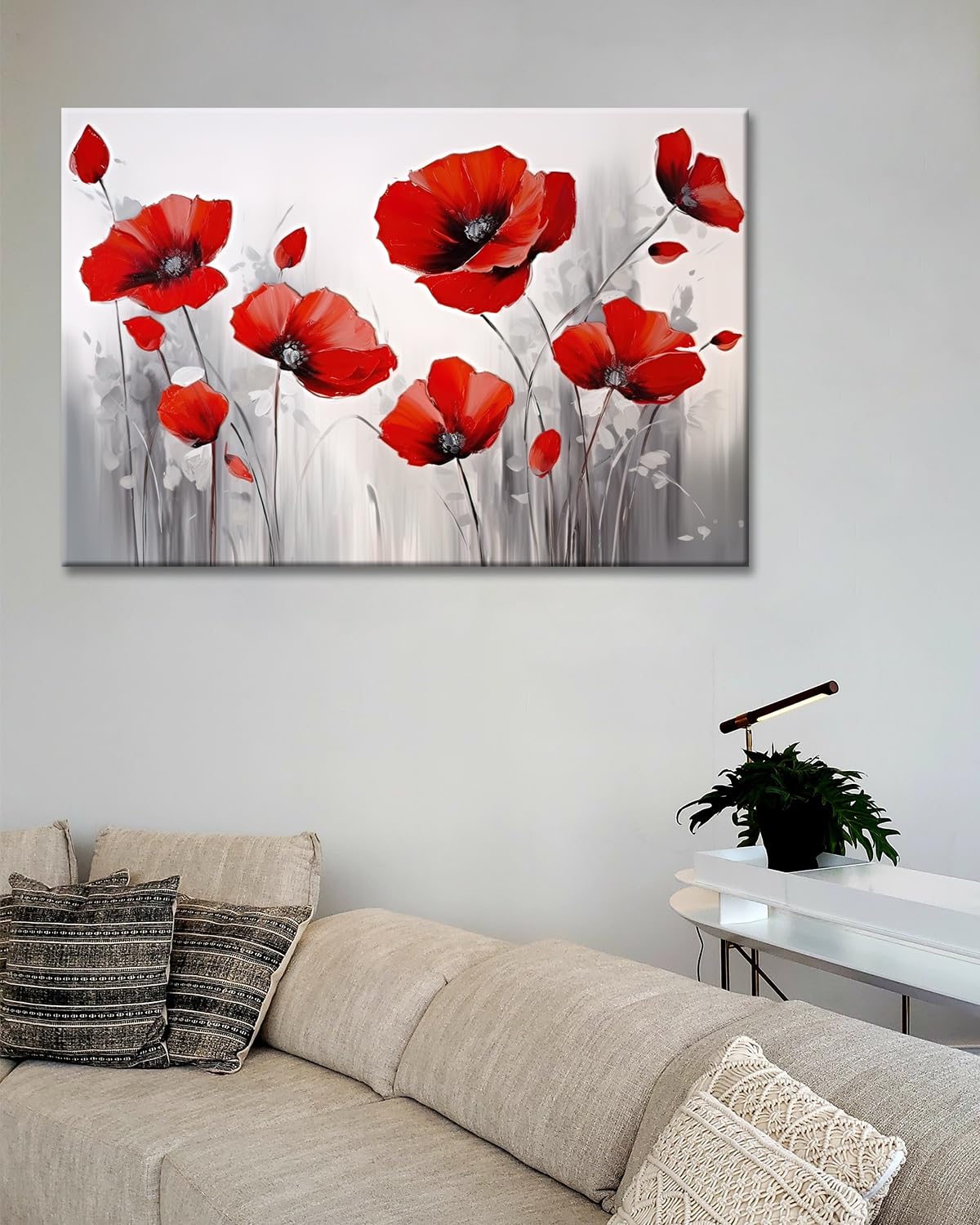 Amazon.com: GLOKAKA Red Poppies Wall Art Modern Floral Red Poppy Flower on Grey Background Painting Poster Canvas Print Artwork For Home Bathroom Bedroom Decoration (Red Poppies, 18'x12'): Posters & Prints