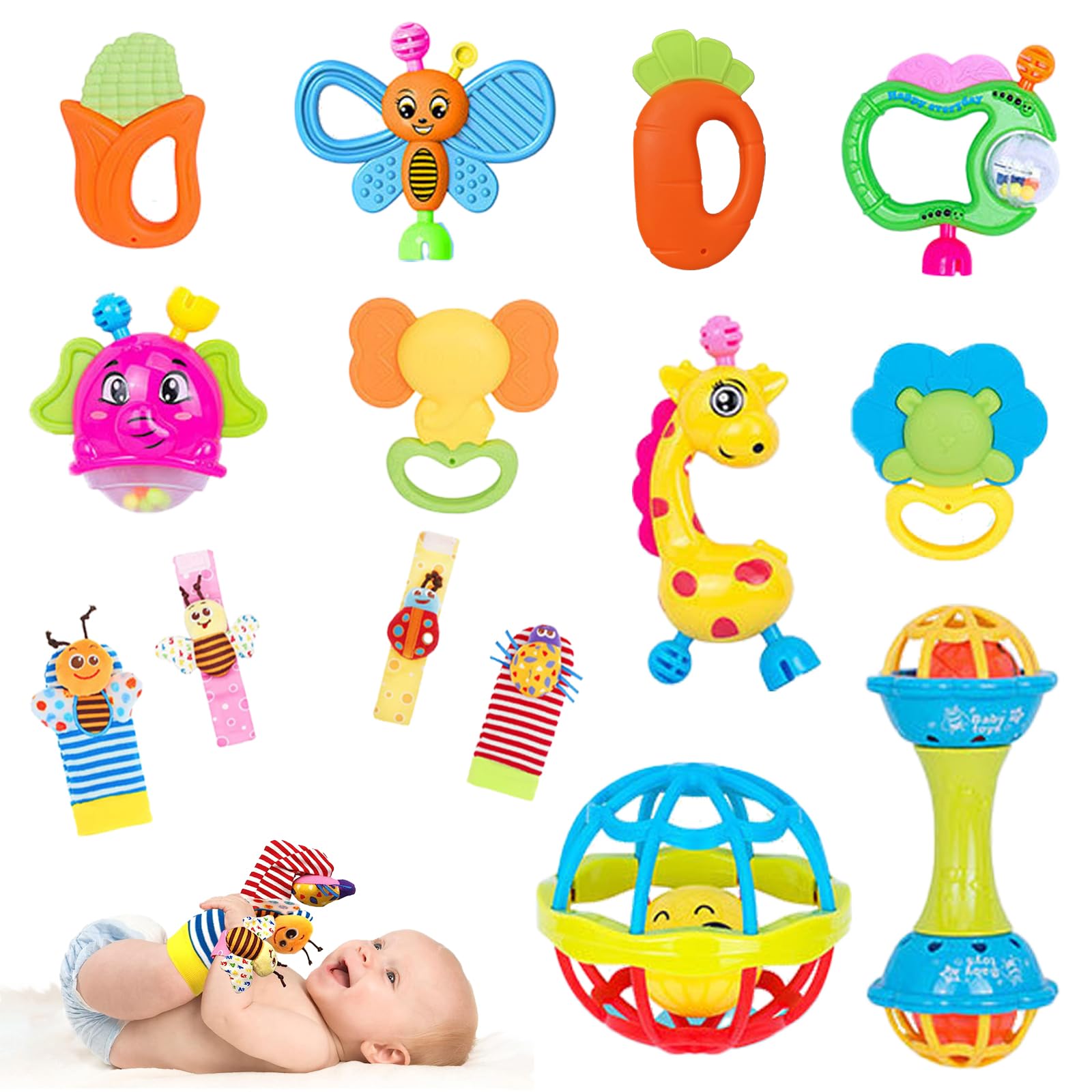 Baby Toy Socks and Baby Wrist rattles,Baby Toys Baby Toys 0-6 Months,Sensory Toys for Babies,Newborn Toys,Baby rattles 0-6 Months,Baby Essentials for Newborn (Yellow)