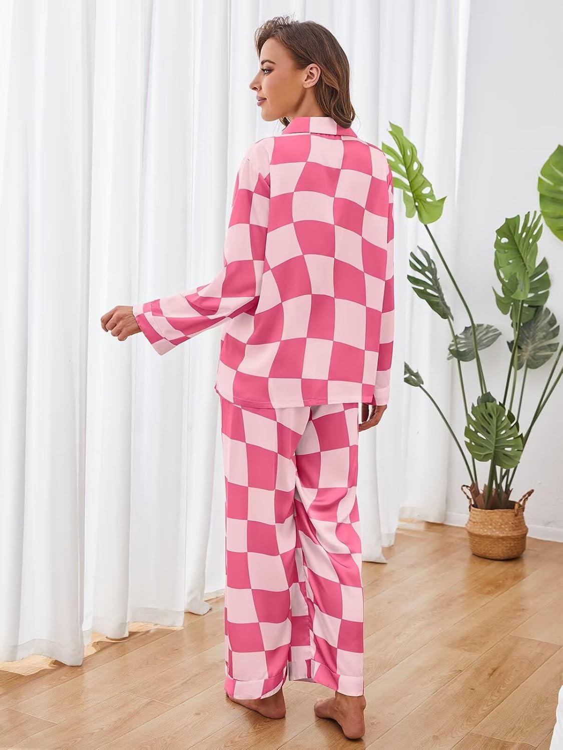 Brosloth Womens Silk Pajamas Button Up Pajama Soft Long Sleeve Satin Printed Loungewear Set - Image 5