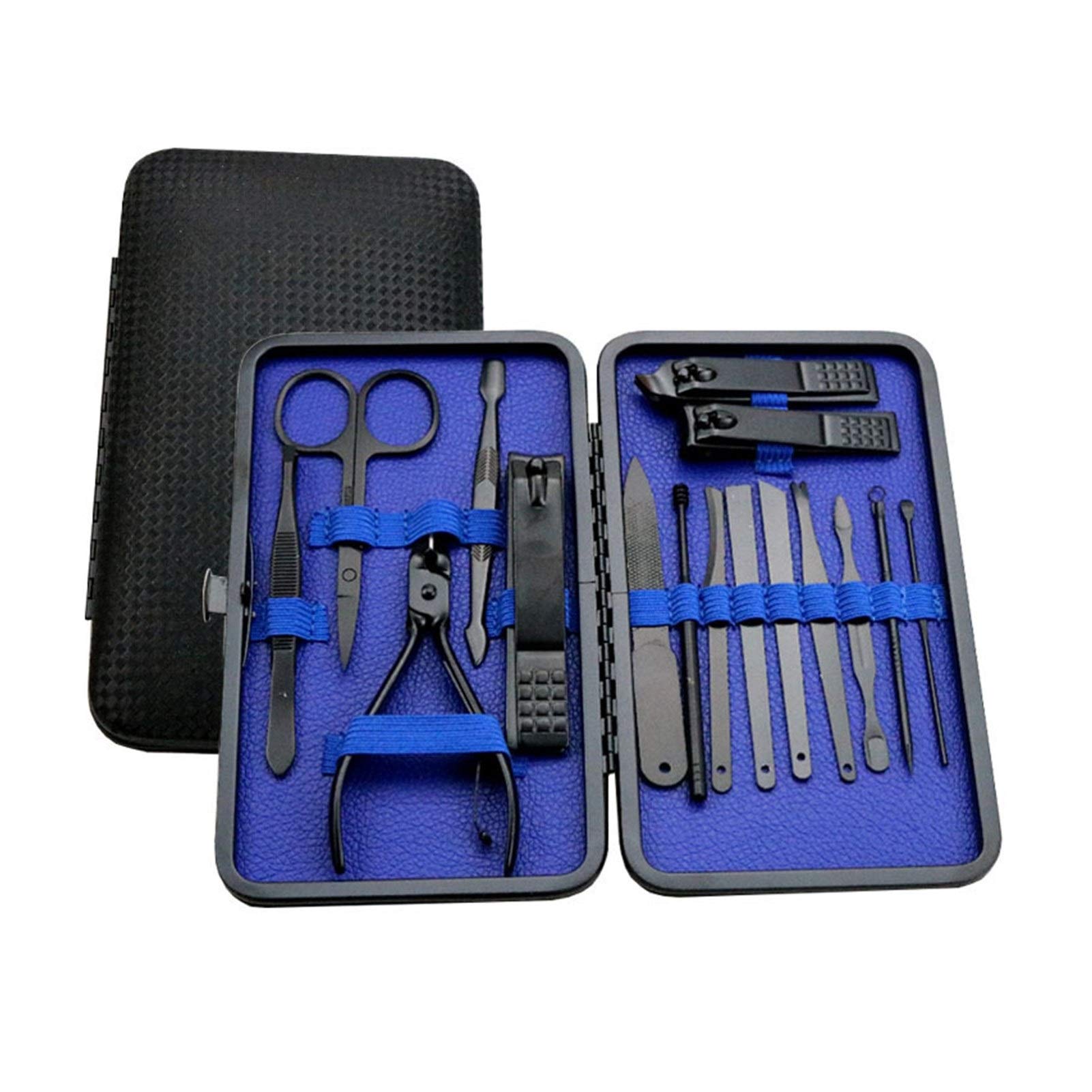Juego de tijeras profesionales de pedicura para cutículas, pinzas de gancho, cortador de uñas para manicura (azul 7 piezas)