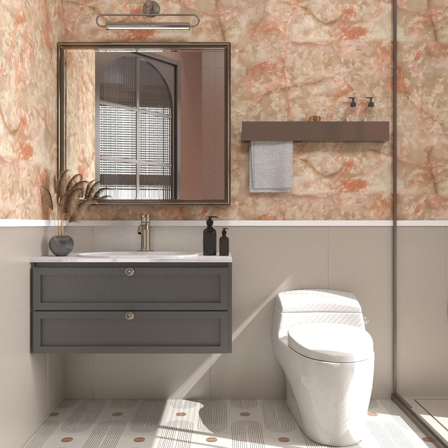 35 x 196 Inches Red Marble Contact Paper,Marble Wallpaper,Marble Peel Stick Countertop,Vinyl Wallpaper,Waterproof Removable Paper for Kitchen Cabinet