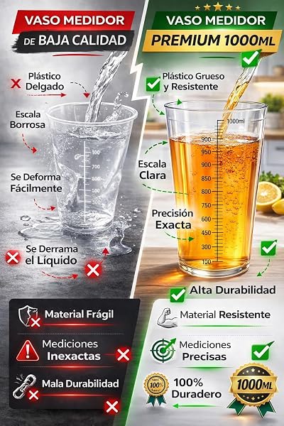 Vaso Batidora de Mano 1000 ml – Vaso Batidor, Vaso Medidor Cocina, Vaso Medidor Batidora, Medidores de Cocina – Compatible con Batidora Braun, Cecotec - Jarra Medidora Plastico, Taza Batidora sin BPA - 2