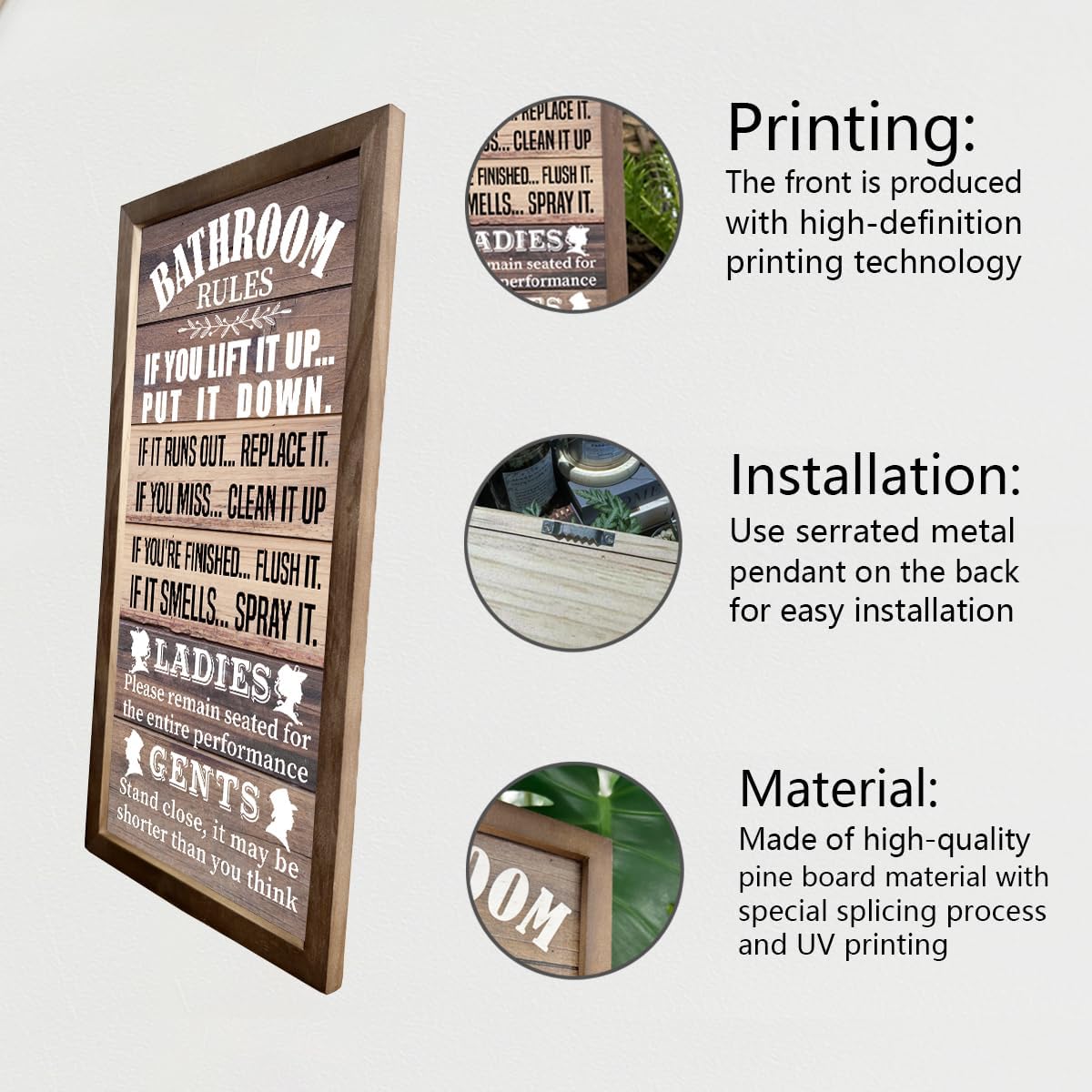 Rustic Wood Sign - Bathroom Rules, Farmhouse Decor, Accessories image 3