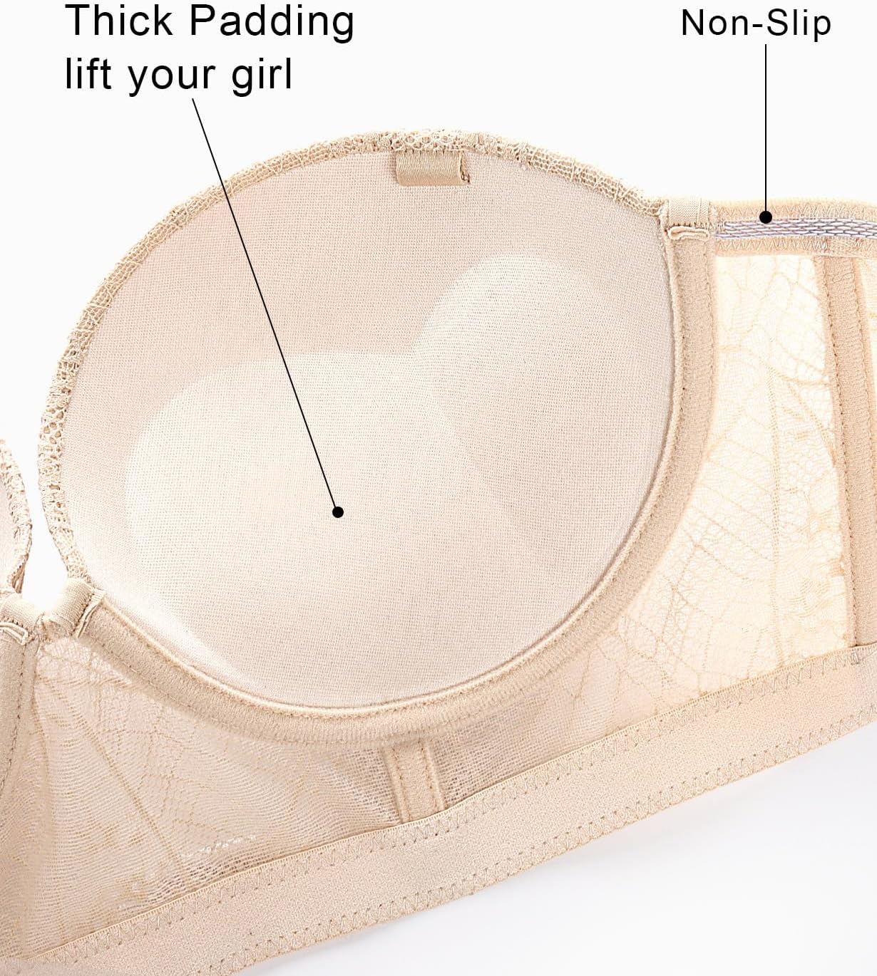 Longline Strapless Push Up Bras for Women Multiway Padded Uplift Corset Lace Bra Underwire Support - Image 5