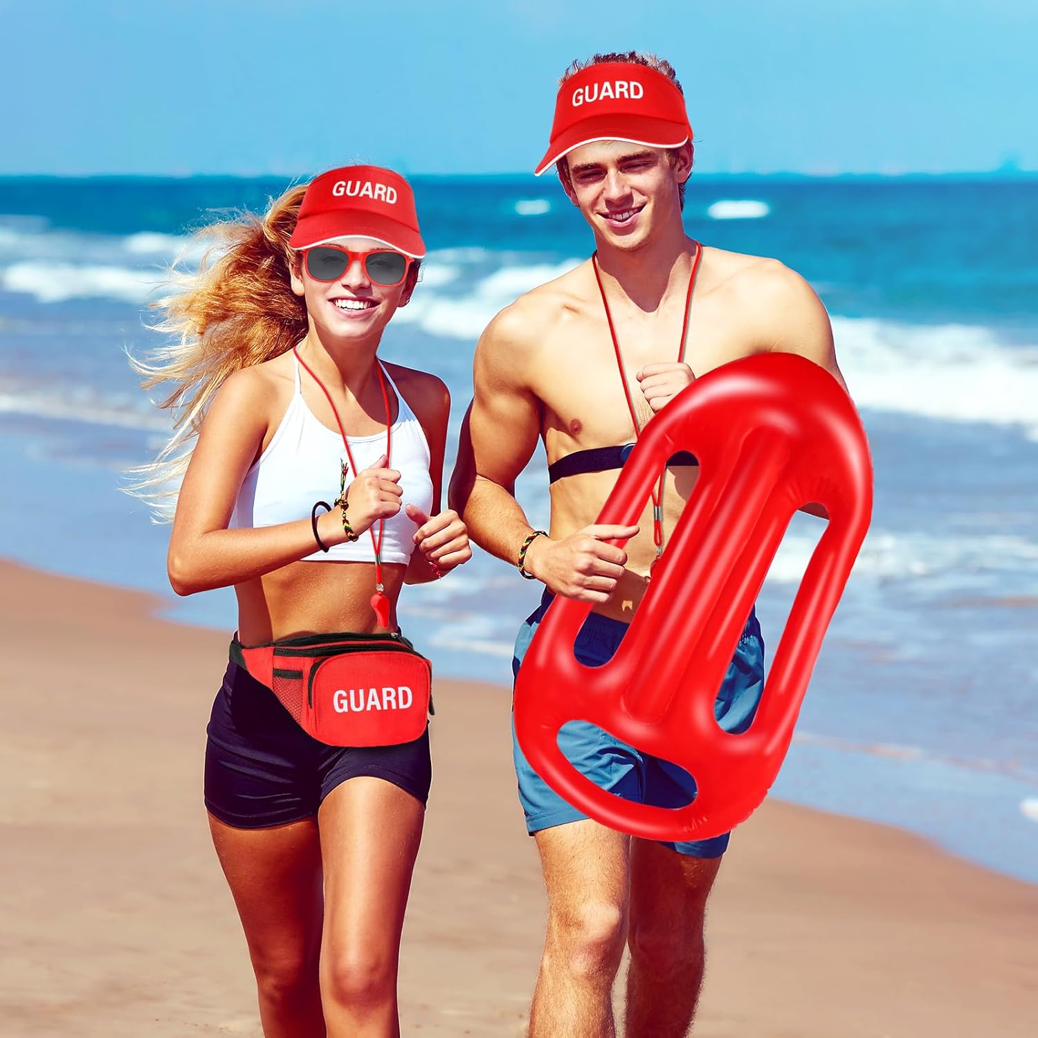 5 PCS Guard Costume Set Lifeguard Accessories Include Guard Hat Inflatable Float Sunglasses Guard Fanny Pack Whistle with Lanyard for Adult Kids Beach Party Dress Up - Image 5