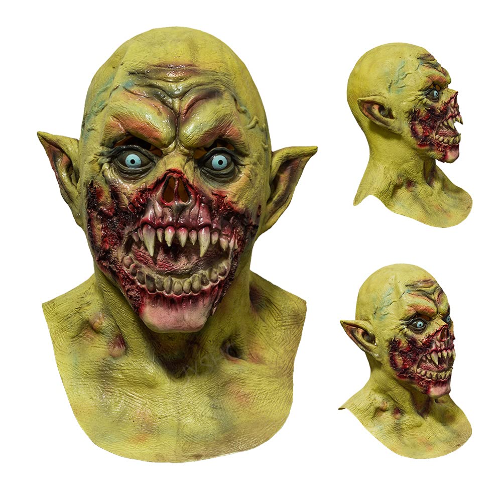 Zombie Mask with Hair Scary Walking Dead Creepy Halloween mask for Costume Party.