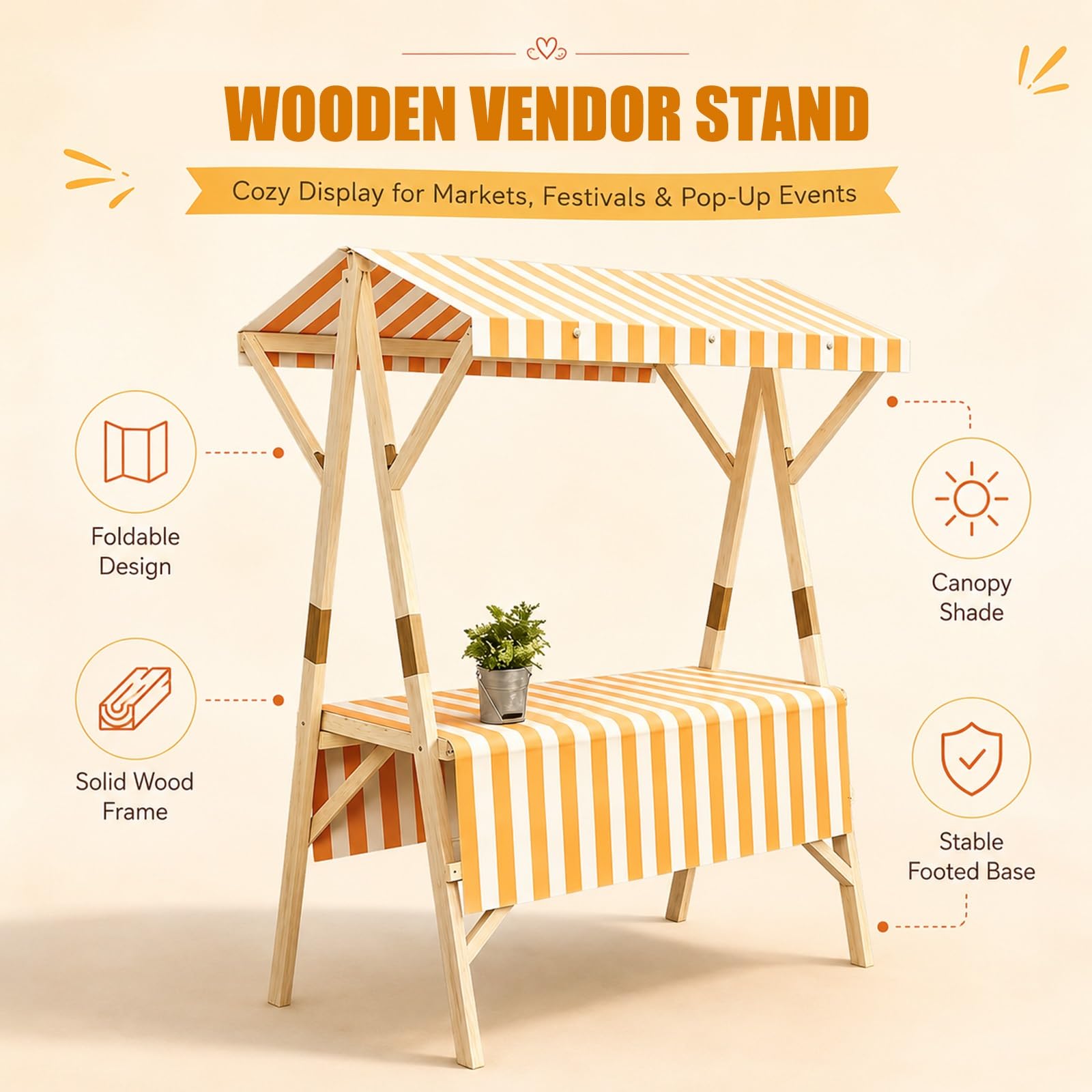 HARELA Genérico Puesto De Mercado con Toldo, Carrito de Comida callejera de Madera, Puestos Plegables, para Venta De Alimentos, Puestos Callejeros, Ferias De Artesanía(Green B,150cm/59in)