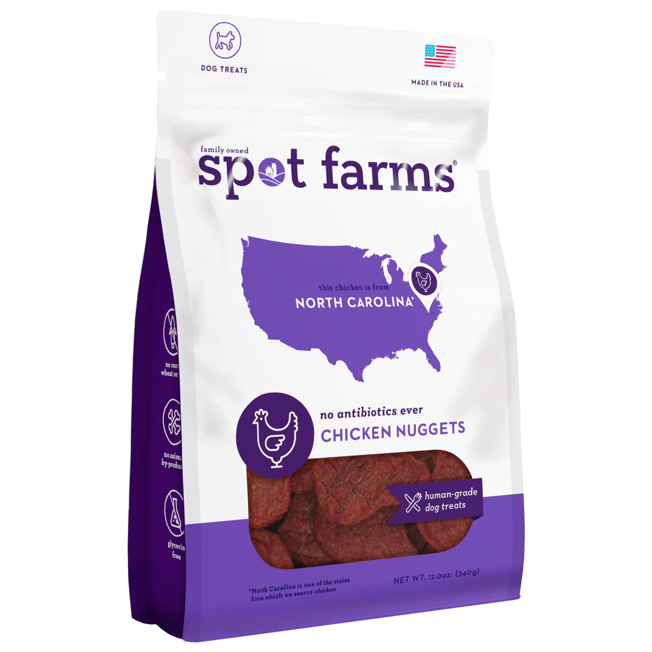 Spot Granjas Todos Naturales Humanos Grado Dog Treats, Nuggets de Pollo, 12 oz