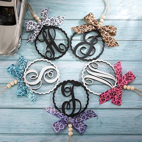 Miniatura 5 de Encanto de espejo retrovisor de coche con monograma personalizado con adorno colgante de arco para accesorios colgantes de coche