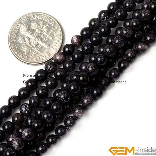 Miniatura 496 de GEM-Inside - Cuentas sueltas de piedra de lava negra natural de 0.315 in para hacer joyas, 15 pulgadas Cordierita de grado A