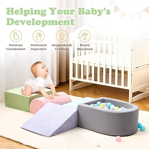 Miniatura 4 de Juguetes de escalada para niños pequeños, bloques de escalada de espuma con pozo de bolas para bebé, 5 piezas suaves para niños pequeños juguete de