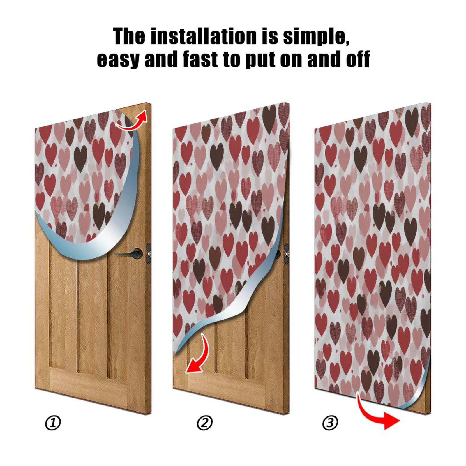 FLildon Red Black Hearts Valentine's Day Door Cover Decoration, Party Accessory Porch Decor for Festive Ornament Room Door Covers 32 x 79 Inch