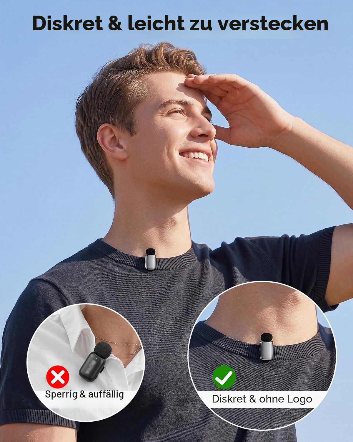 zealsound Mini Kabelloses Lavalier Mikrofon für Handy, iPhone & Android, mit Geräuschunterdrückung, Mute & Hall, 33H Laufzeit, 100m Reichweite, Ansteckmikrofon für Vlog, Streaming, Podcast, M6