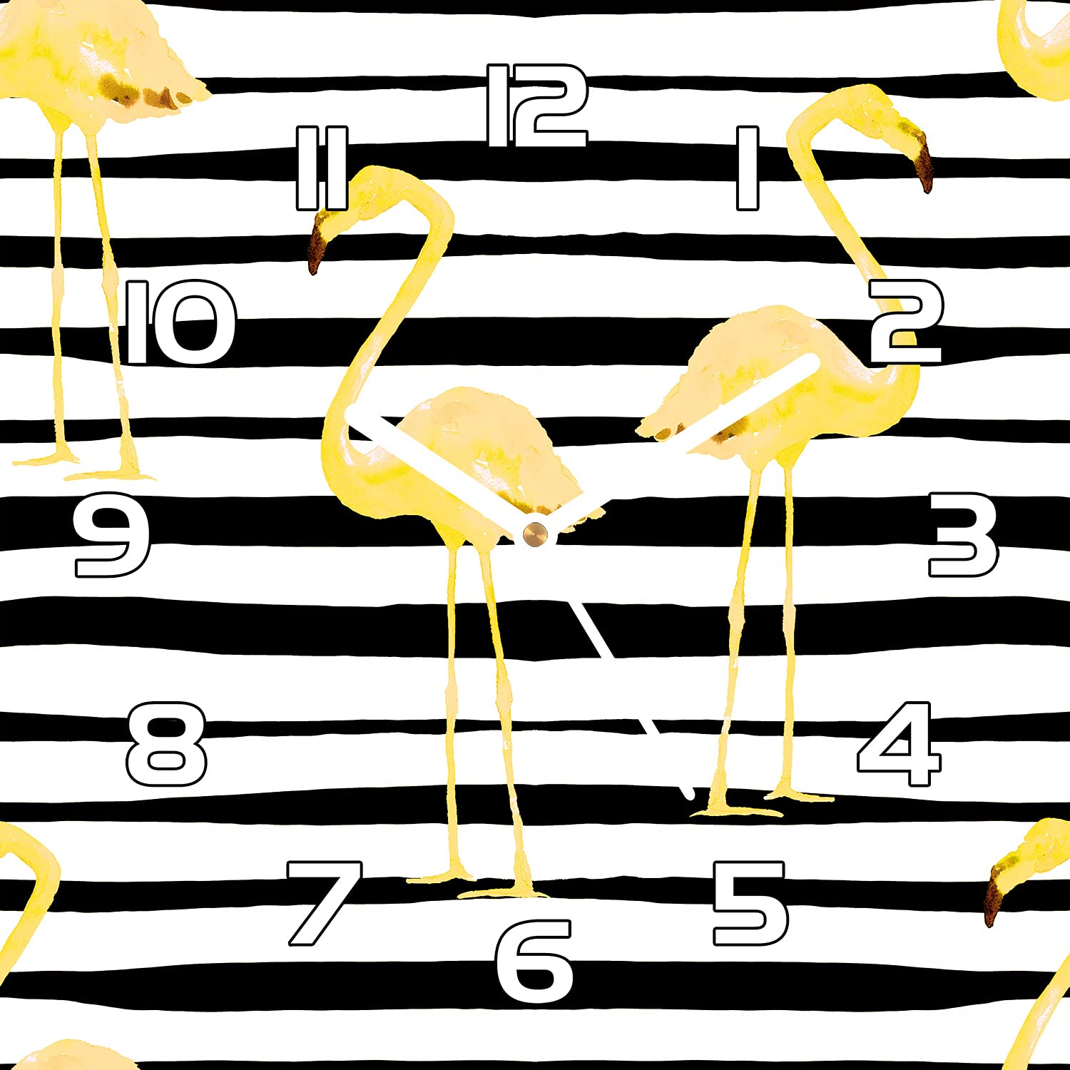 Horloge en verre aiguilles blanches design Flamingo lignes rayées pour mur