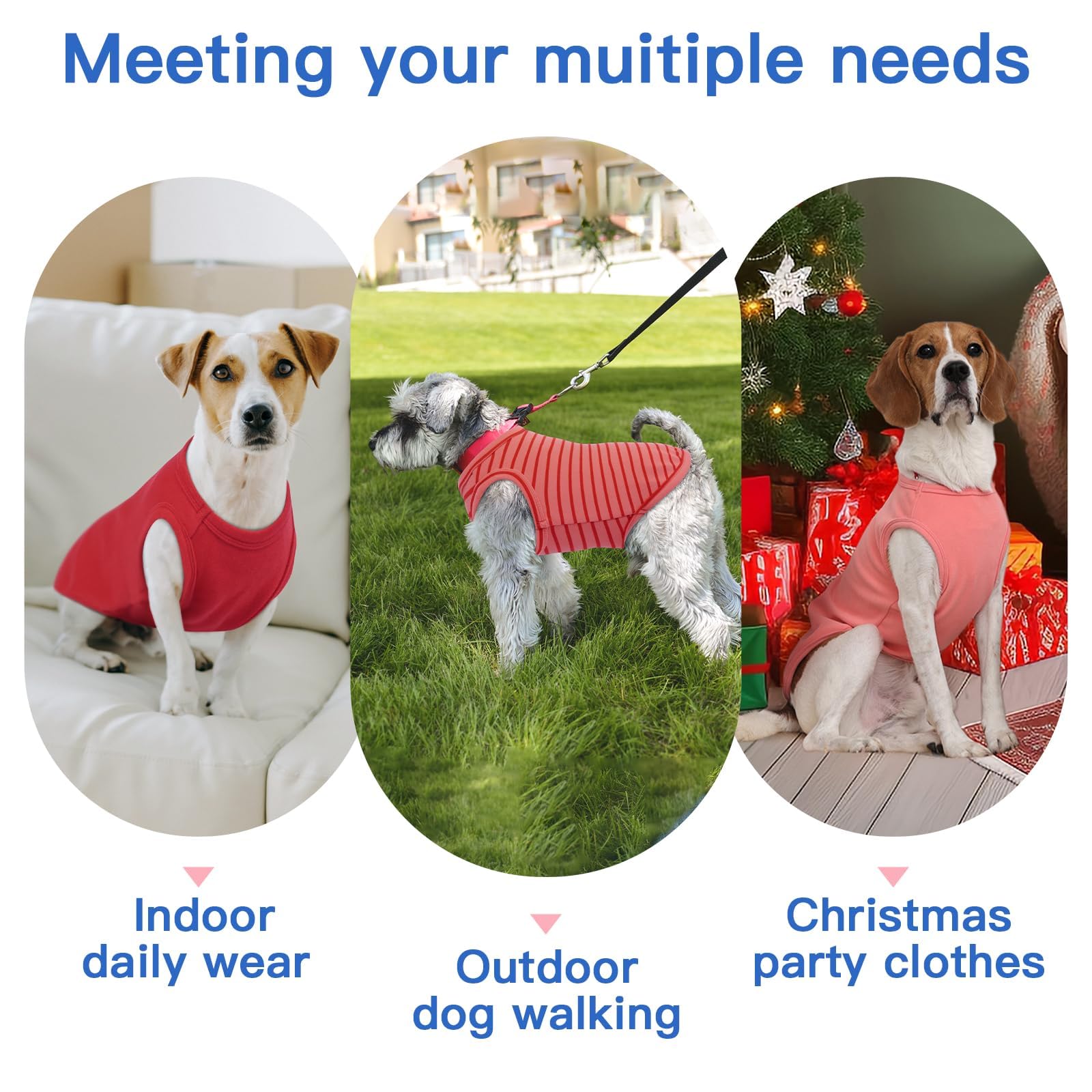 Hundepullover aus Fleece, 3er-Pack, Rot, L, warmer, klassischer Pullover, weicher, gemütlicher Pullover für Dackel, dehnbares, leichtes Shirt für Spaziergänge mit dem Hund, Parkausflüge