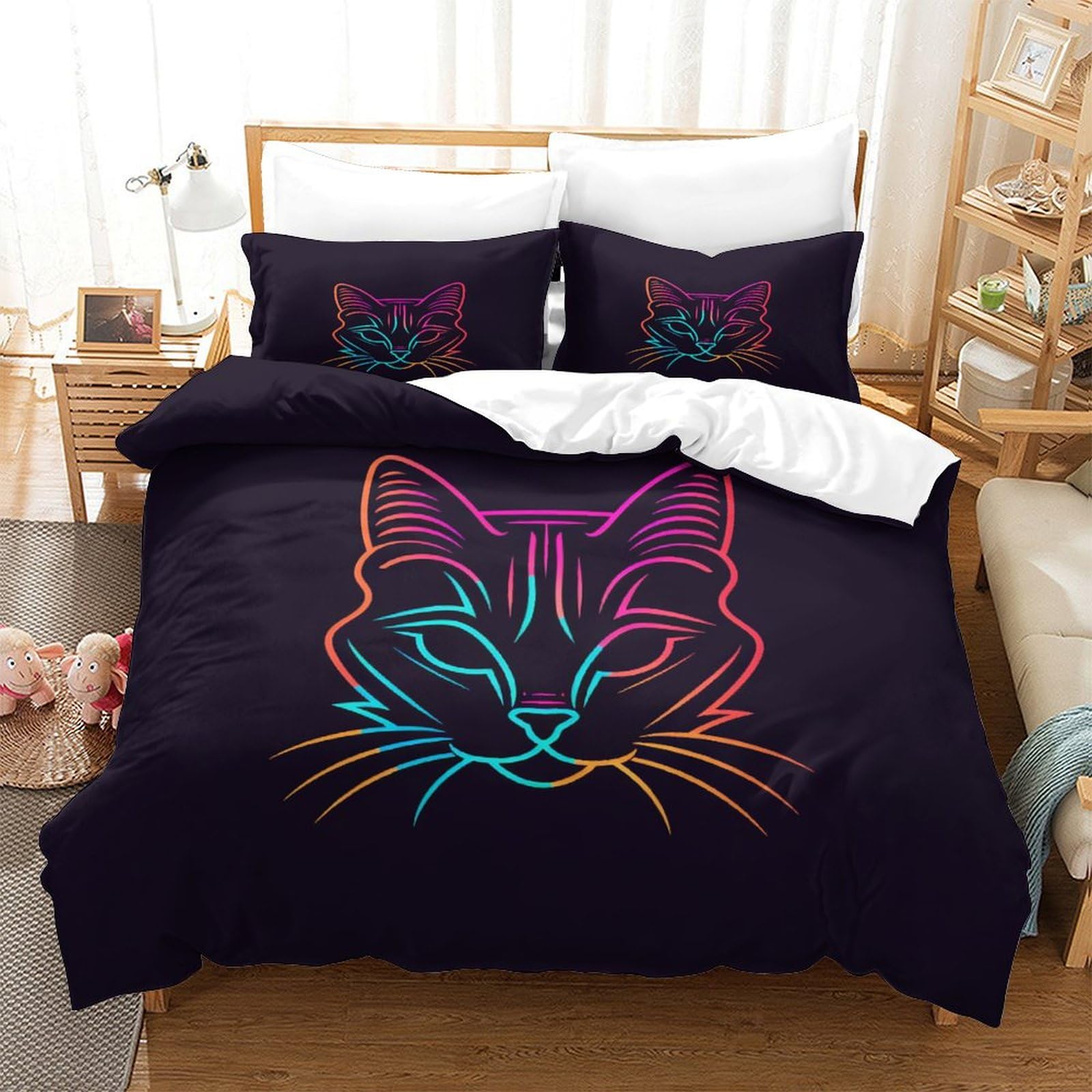 Housse de couette chat 3D 3 pièces 260x220cm lit super king size