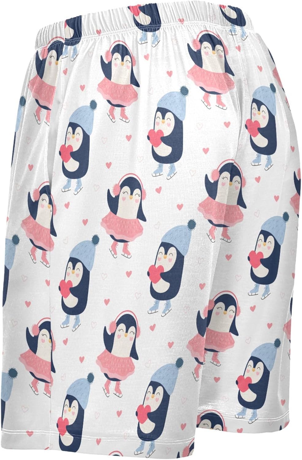 Skating Penguin with Love Pajama Bottom Shorts for Men Soft Casual Sleep Lounge Shorts with Pockets S - XXL