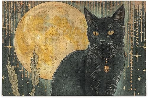 Rompecabezas de 500 piezas con diseño de gato de brujas vintage, rompecabezas educativo de descompresión intelectual para adultos, pensamiento