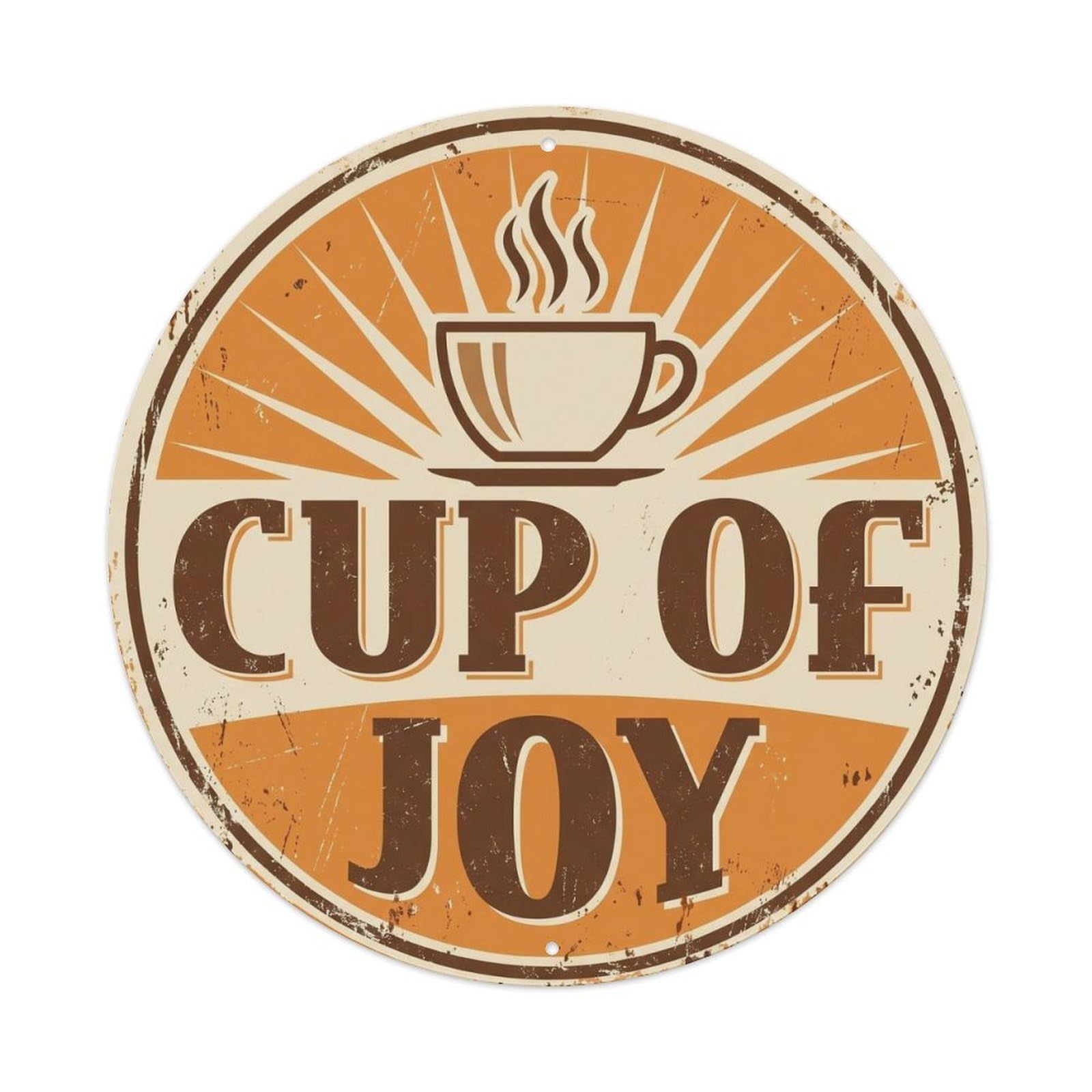 Cup Of Joy Coffee Culture Roaster Label Screenprint Barista Metal Tin Sign Plaque Wall Decor for Cafe, Man Cave, Club Bar, Office, Home Garden Round Metal Poster 8x8Inch