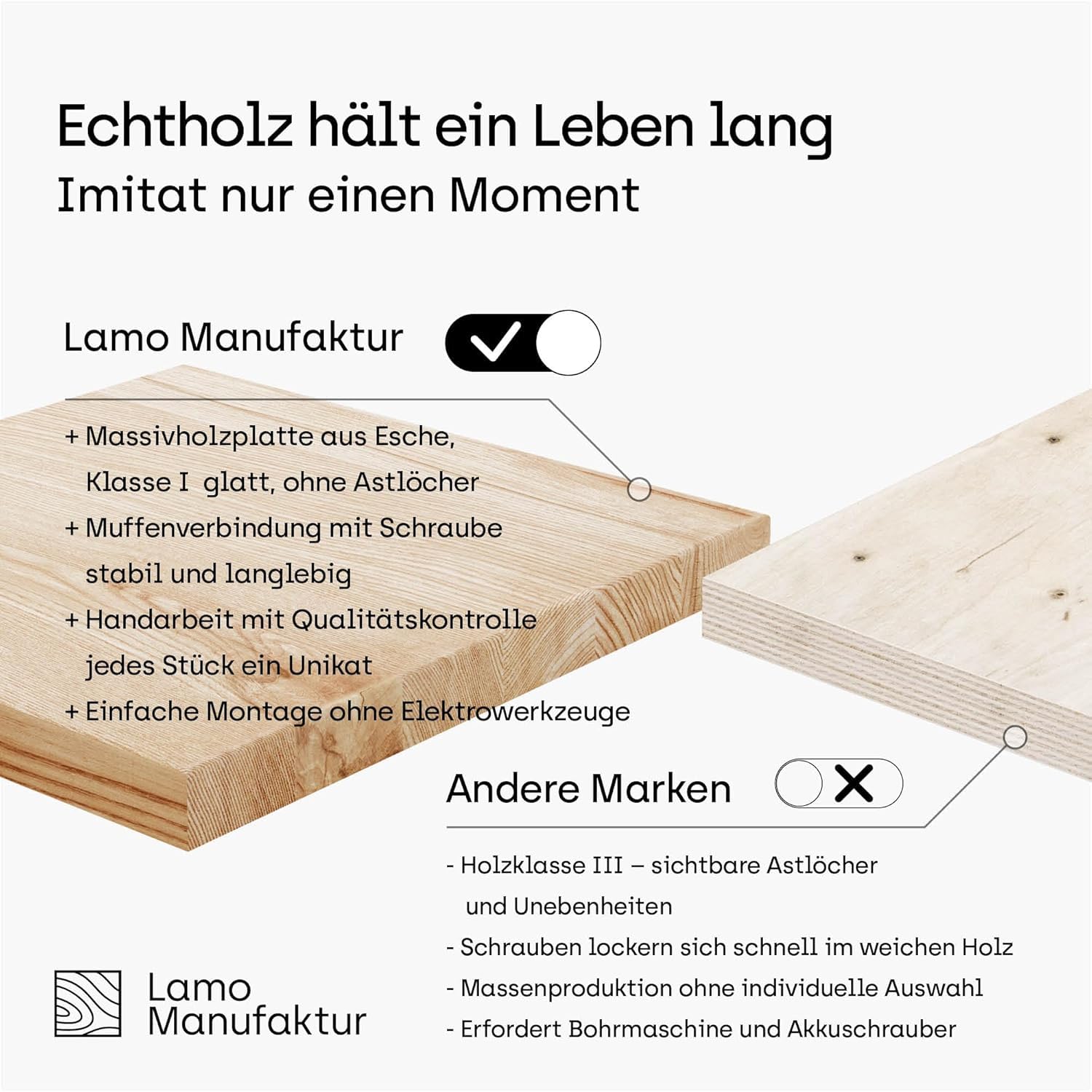 LAMO Manufaktur 3 Stück Wandregal aus Holz mit unsichtbarer Befestigung 40/35/30cm | Wandregal aus 100% echtem Holz | Hängeregal für Wohnzimmer Wandregale Set 1 Baumkante Farbe: Rustikal