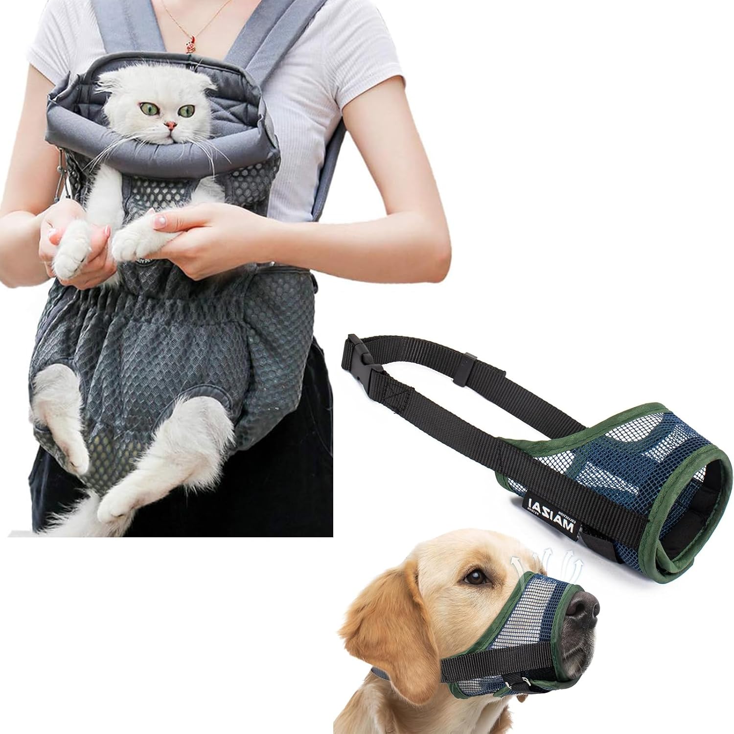 Coppthinktu Dog Muzzle Soft Mesh Muzzle for Small Medium Large Dog Mouth Guard & Dog Carrier Backpack Pet Front Carrier Backpack Legs Out Dog Chest Carrier