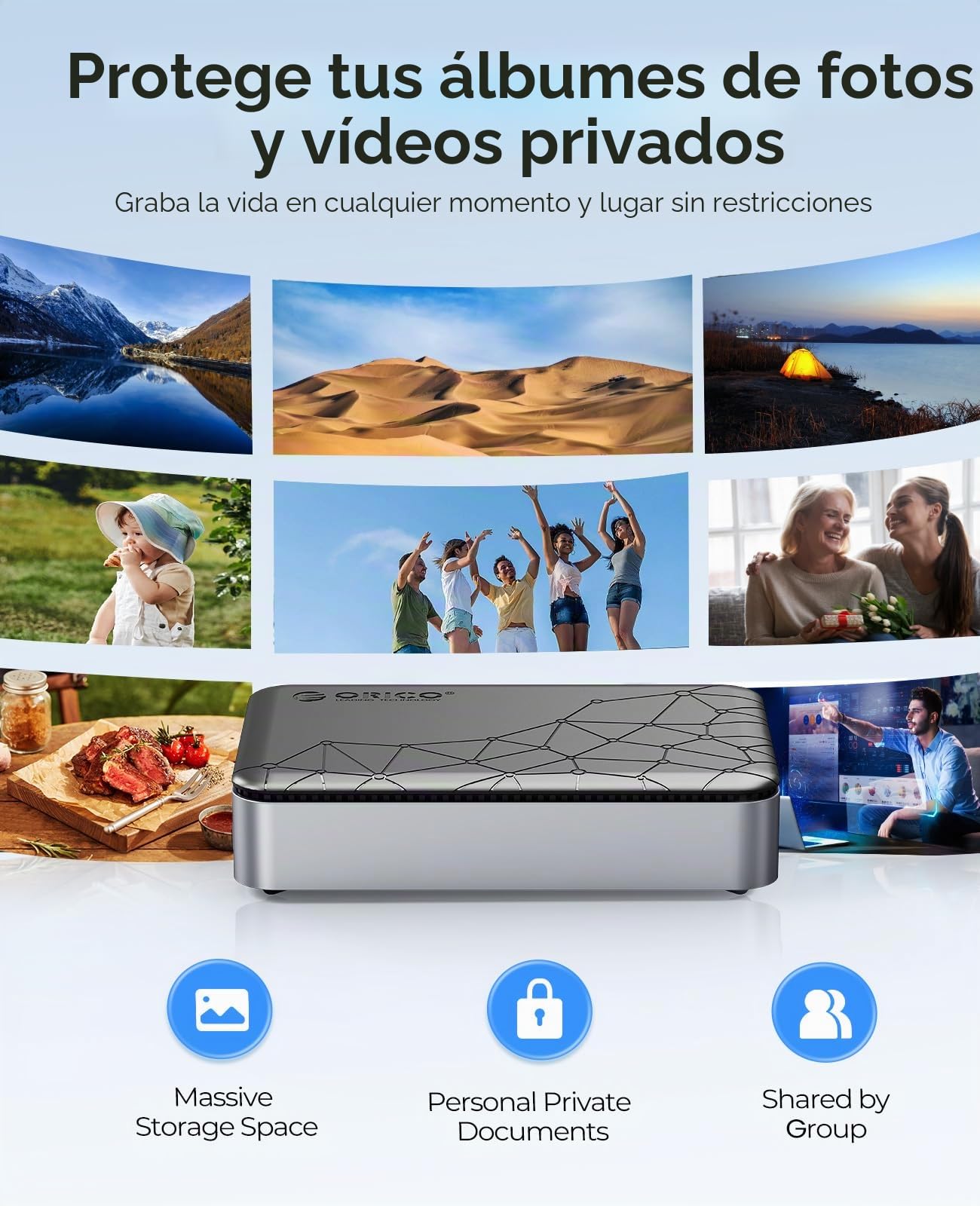 ORICO NAS Servidor para HDD/SSD SATA de 2,5", Nube Familiar, Almacenamiento NAS Conexión de App y Canal Exclusivo VPN, Copia de Seguridad Inteligente, Cifrado SDVN, Modelo CD2510(Sin Disco)