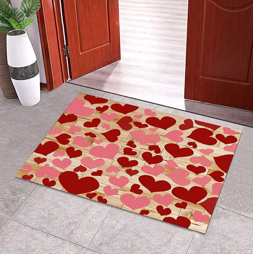 Love Doormat Heart on Rustic Wooden Door Mat Rug Valentines Day Bathroom Mat 23.6" x 15.7"