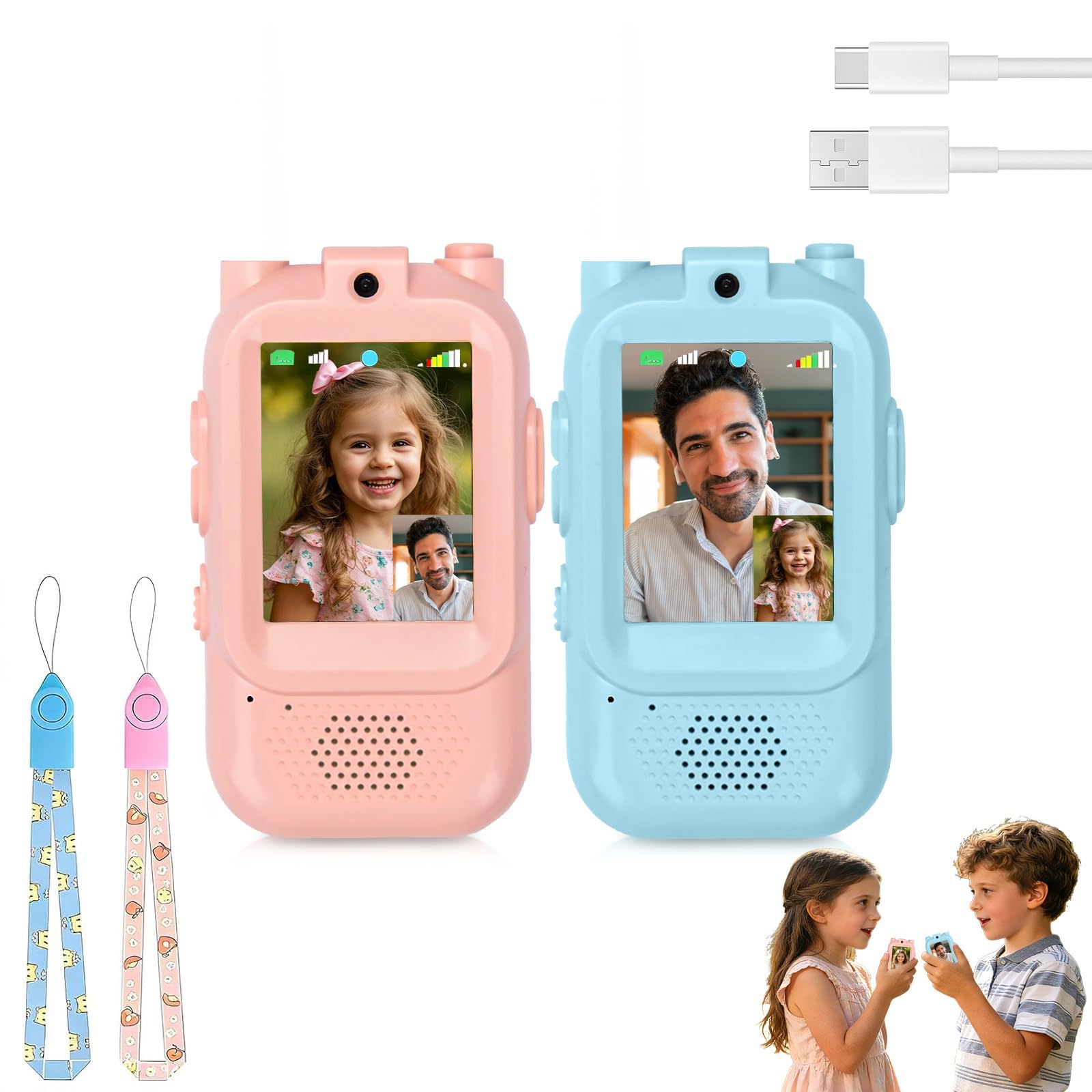 CelestiMingle 2-Pack Walkie Talkies for Kids with Camera Video Walkie Talkies Rechargeable, Voice Changer & Screen Display