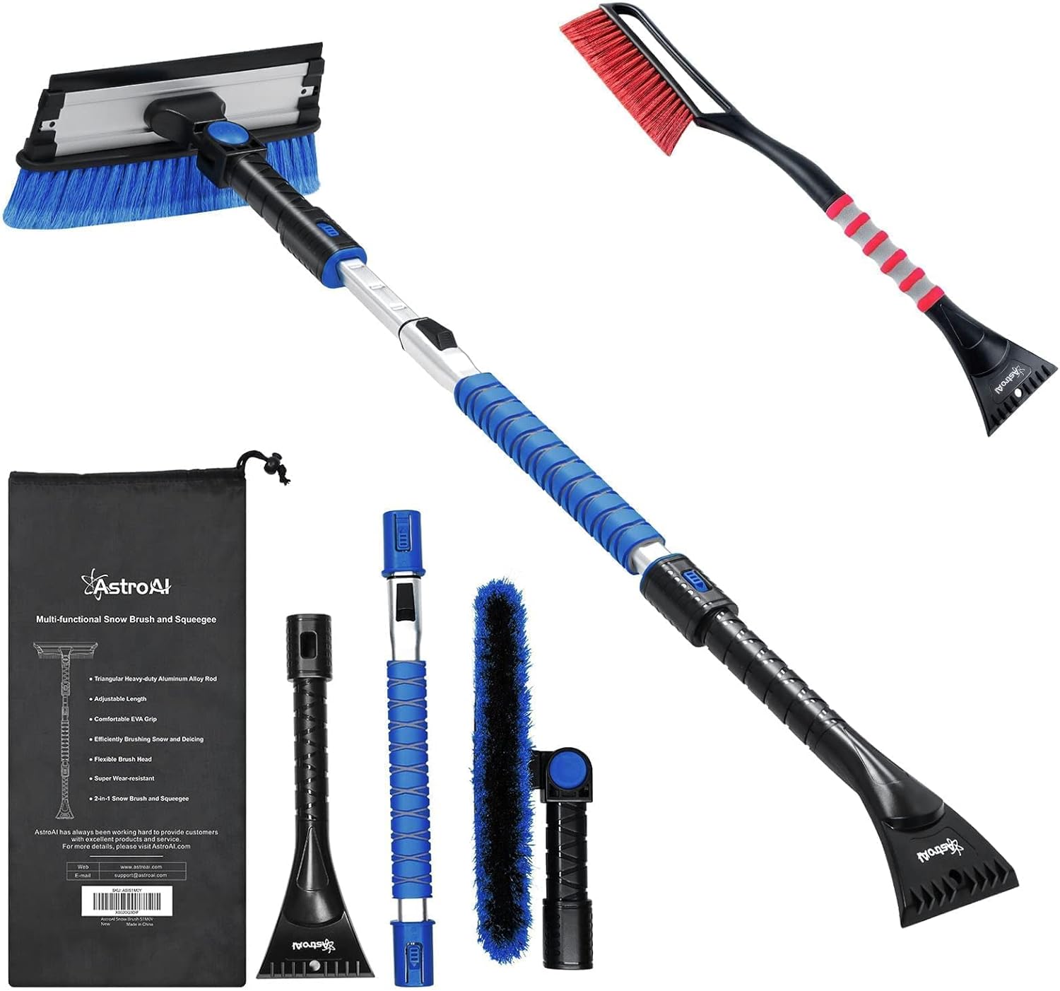 AstroAI 27 Inch Snow Brush 47.2 Inch Ice Scrapers for Car Windshield(Blue)