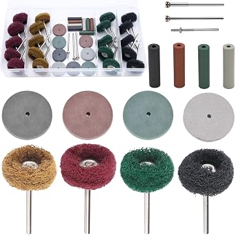 39Pcs Polishing Wheels Set for Rotary Tool, 1 inch Souring Pad Abrasive Buffing Brush with 1/8" Shank and 4 Colors Rubber Polish Wheel for Remove Rust Clean Paint Auto Detailing