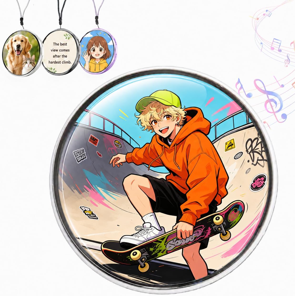 Electronic Pin Badge with Speaker, Photo GIFs & Videos,1.7” (White)