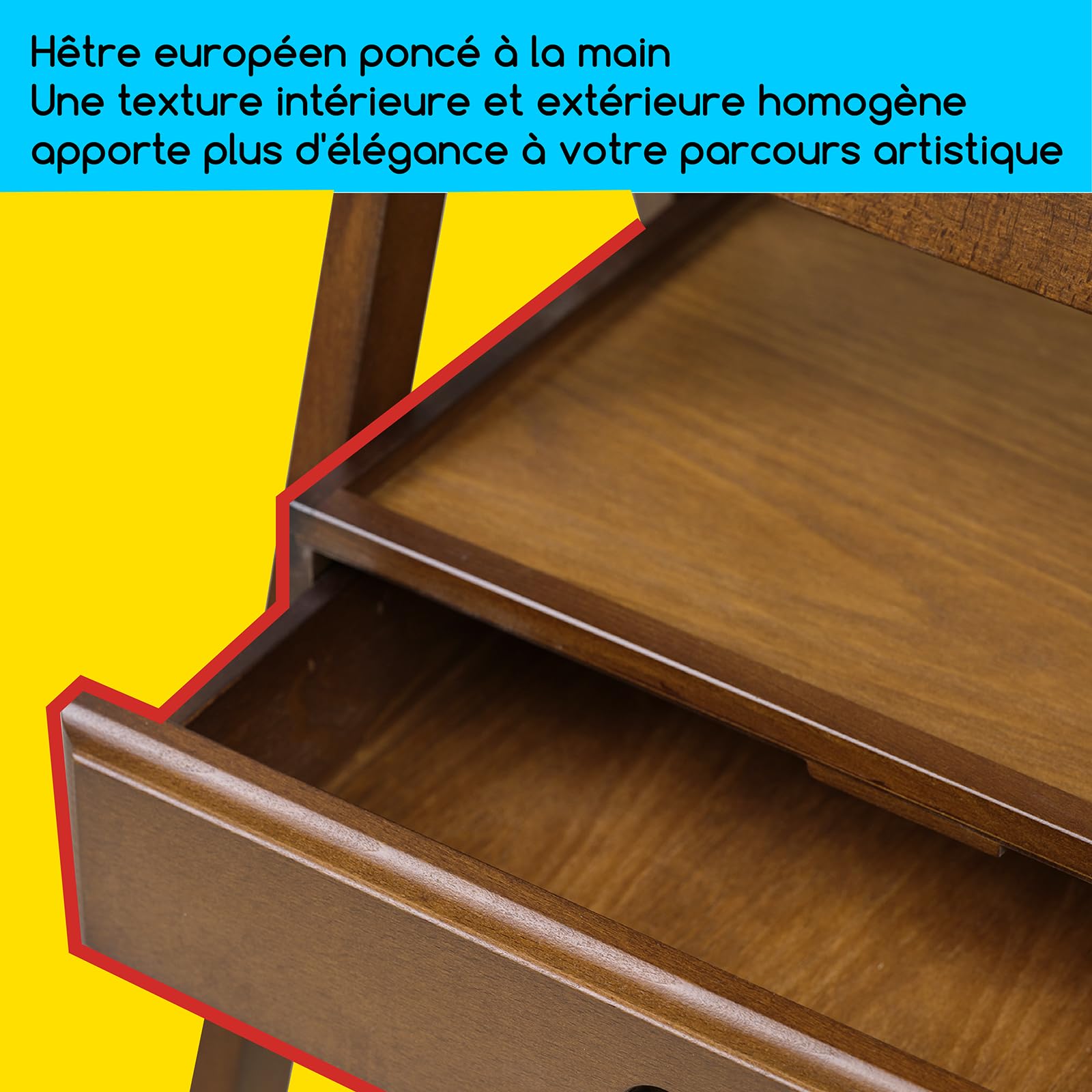 MEEDEN Chevalet de Peinture en Bois avec Tiroir de Rangement : Chevalet de Studio en H Réglable en Hêtre, Grand Support de Peinture Pliable – Adapté aux Toiles jusqu'à 91 cm, Noyer clair