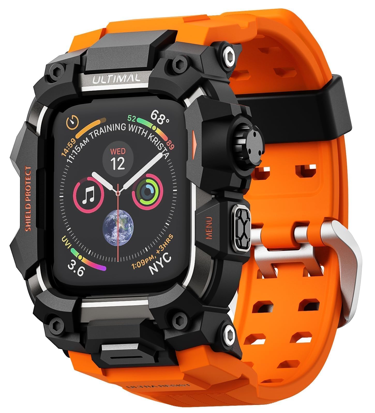 ULTIMAL Rugged Case with Band for Apple Watch Band 45mm,Compatible with Apple Watch Series 9/8/7 45mm,Military Grade Shockproof Bumper Cover for iWatch Tactical Band Men (Orange, 45mm)