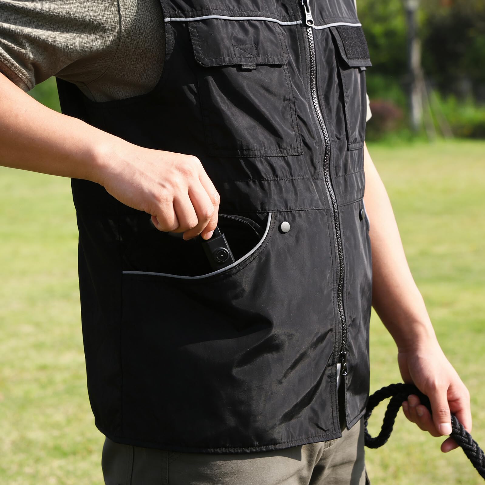 Chaleco de Adiestramiento para Perros Bolsillos Múltiples y Tiras Reflectantes Antiarañazos para Entrenamiento de Agilidad y Uso Exteriores