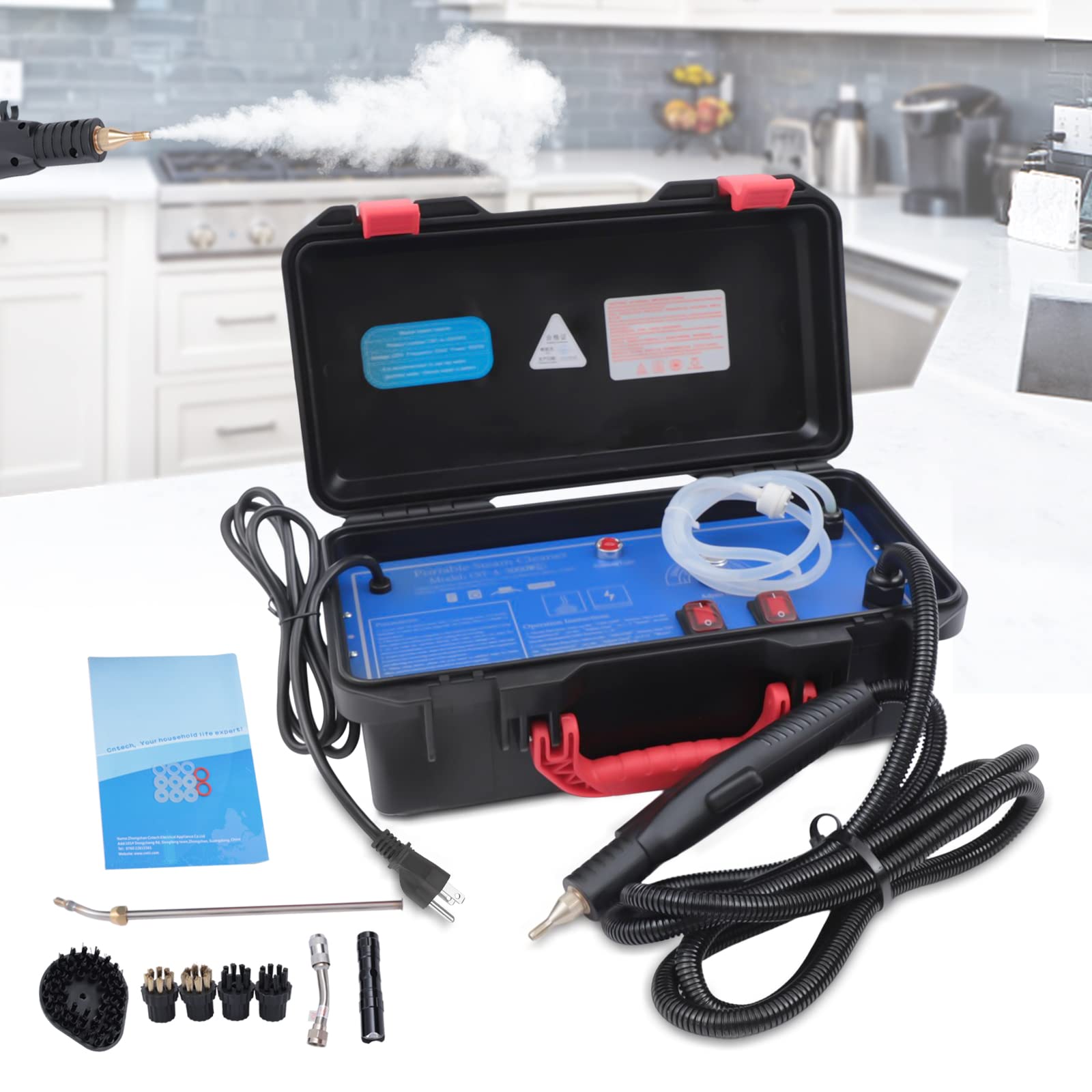 RTUSUML 1700W Commercial Steam Cleaner, 110V Portable Steam Cleaning System High Pressure Steam Cleaning Machine, Automatic Pump Steam Washer For Kitchen Bathroom Car Seat Furniture Floor